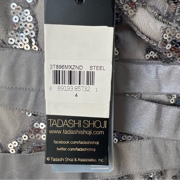Tadashi Shoji Steel Silver Sequin Embroidered Dress Size 4 - Picture 5 of 5
